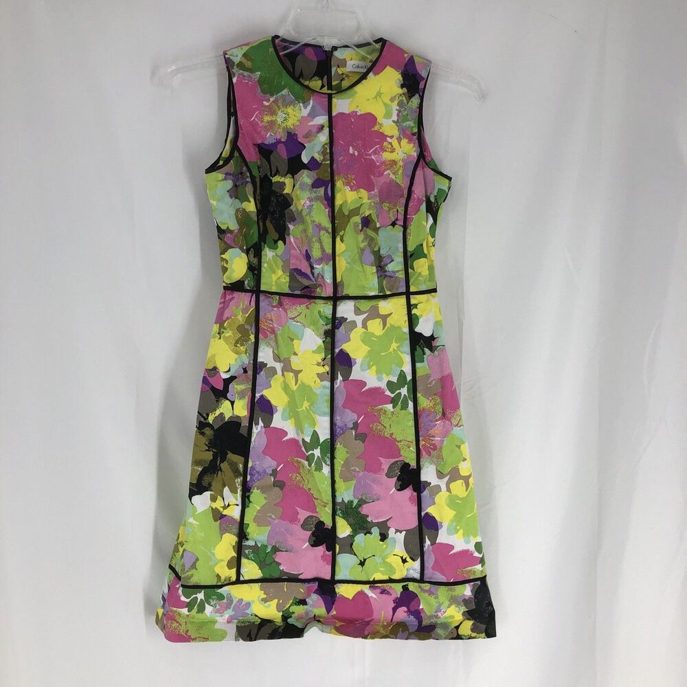 Calvin Klein Floral Smocked Midi Dress Size 4 Colorful Sleeveless
